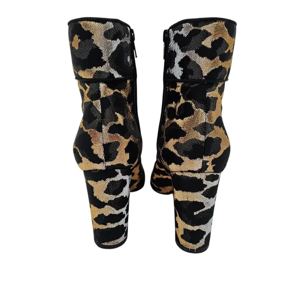 Christian Louboutin Moulamax Ankle Boot Black Gold Lurex Leopard Size 38 US 8